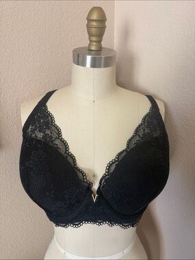Victoria's Secret Black Lace Plunge Bra with V Accent